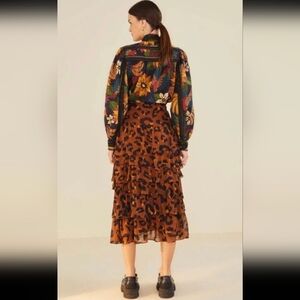 Farm Rio maxi leopards caramel frilled skirt